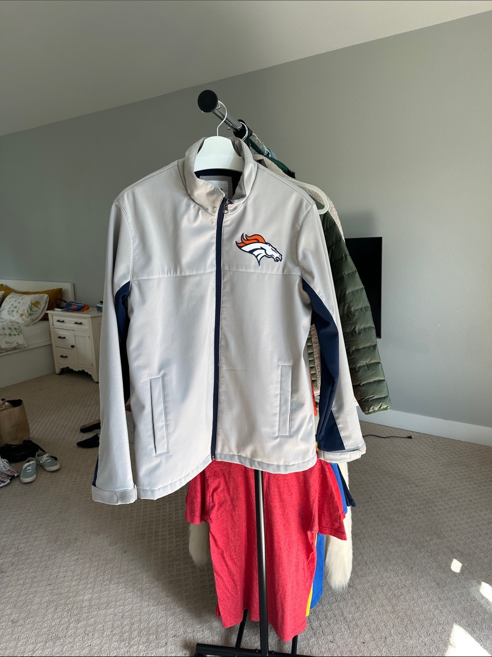 Denver broncos NFL Light Gray and Navy Denver Broncos Mens Lightweight Jacket